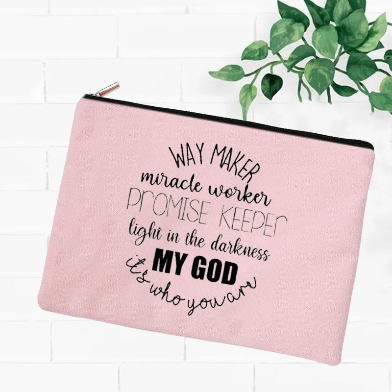 2023 Way Maker Promise Keeper Light in The Darkness My God Graphic Makeup Bag Women Christian Cosmetic Cases Travel Lipstick Bag