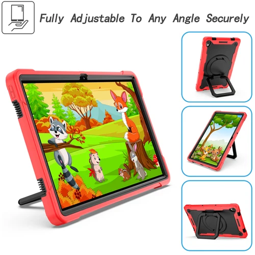 Imagen 2 del producto Funda para tableta a prueba de golpes para Lenovo Tab P11 (TB-J606F), 360 °   soporte giratorio, diseño en contraste, con correa ajustable para el hombro.