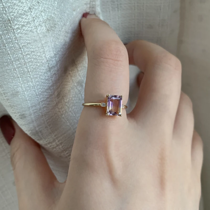 LAOOM Vintage Gemstone Rings Natural Ametrine Ring For Women Square Amethyst  925 Sterling Silver Gold Plated Fine Jewelry RI191