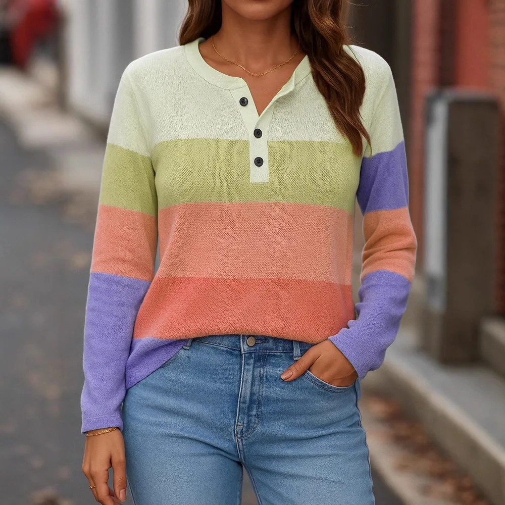 Camisetas informales de manga larga con cuello en V para mujer, Jersey holgado, camiseta estampada para mujer, Haut Manche Longue Femme Élégant Футlık Y2k