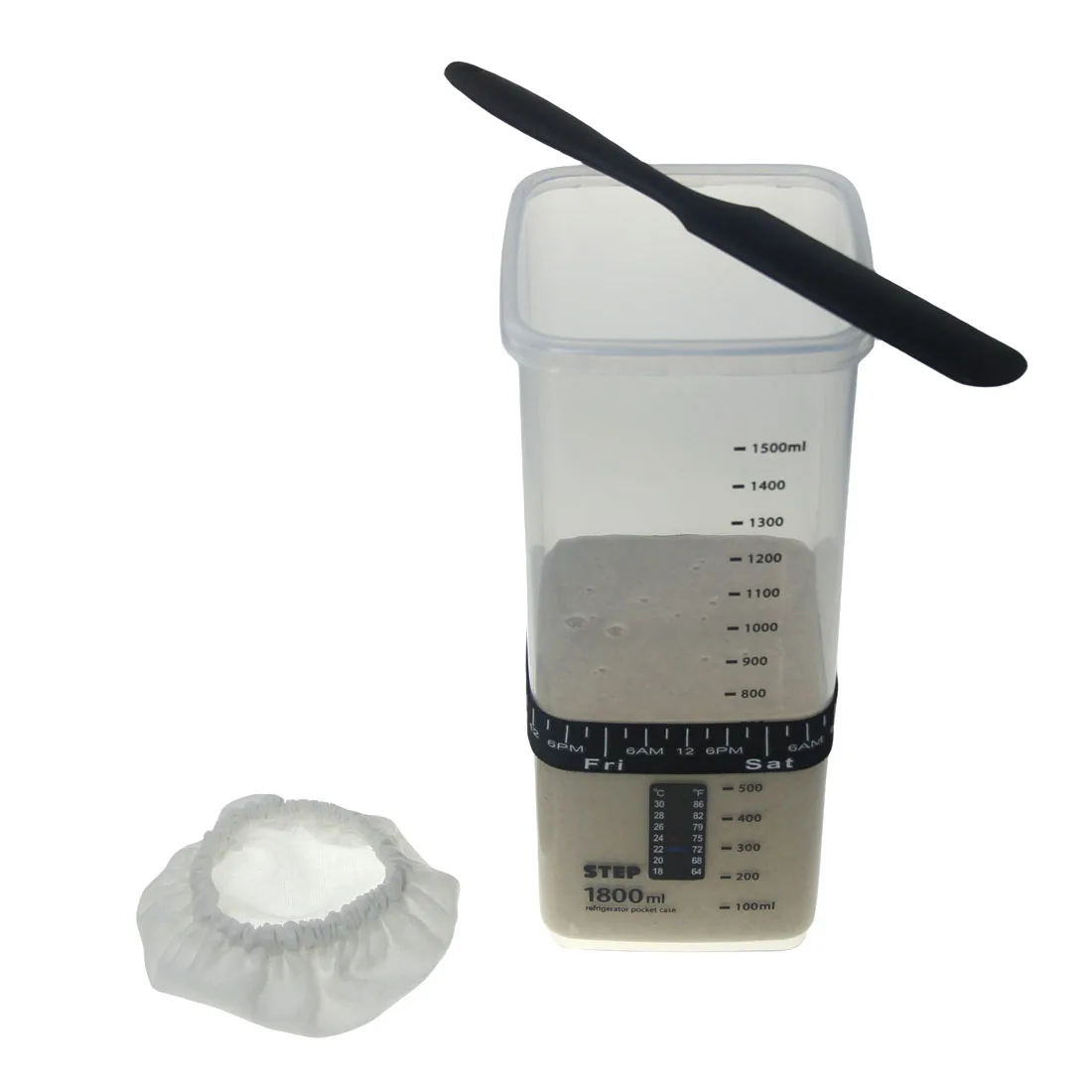 1800 مللي مجموعة جرة بداية العجين المخمر مع مقياس ميزان الحرارة ورقة مقاومة للحرارة العجين المخمر واسعة الفم جرة العجين المخمر