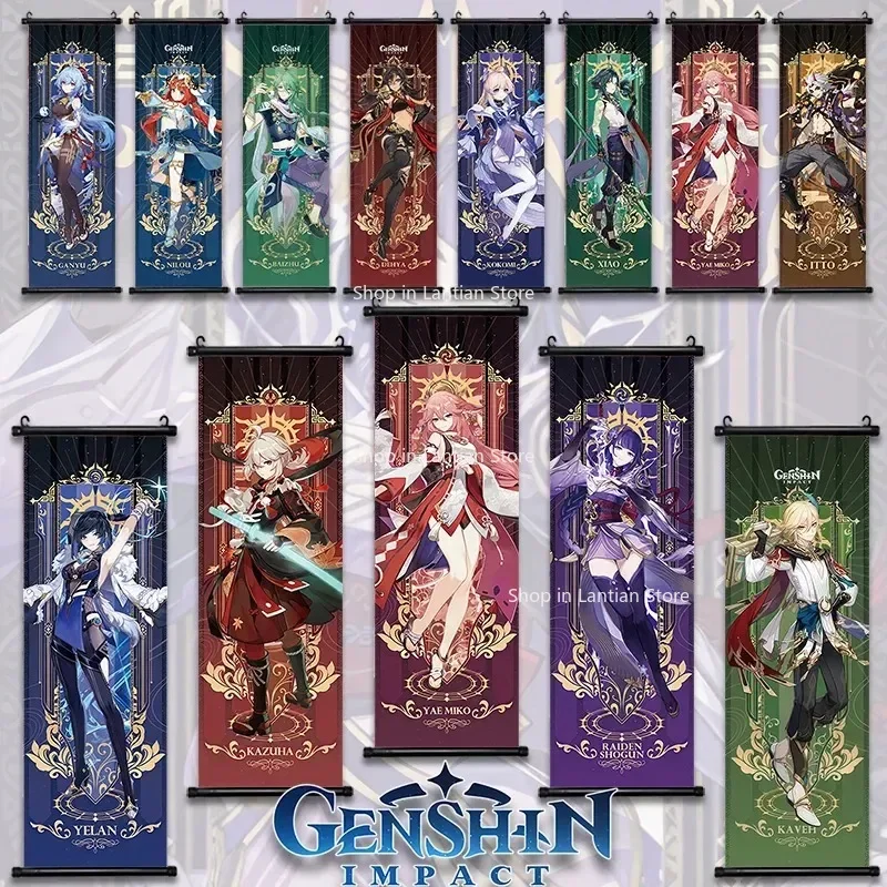 Genshin Impact Poster Anime Hot Games Wall Decoration Hutao Klee Vendi Canvas Painting Print Hanging Scroll Home Ornament Gift