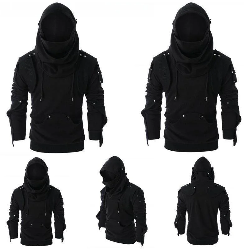 

Men's Retro Masked Rivet Long Sve Hoodie Jaet Spring 2026 New Sle Briti Sle Casual Comfortable Thiened Sweatirt