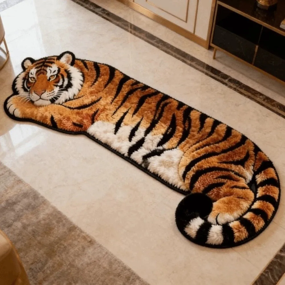 Creativity 2D Flat Tiger Bedroom Carpet Water-absorbing Abrasion-resistant Doormat Lifelike Non-slip Bedside Rug Home Decor