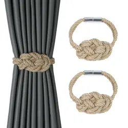1&2Pcs Hemp Rope Magnetic Curtain Buckle Home Decoration Buckle Strap Handmade DIY Rope Curtain Tie Clip Curtain