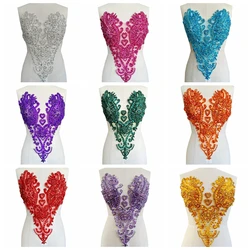 Handmade Shinning Rhinestones lace Applique Pure handsewing Beads Crystal Sequins Trim Patches Perfect Decoration Accessories