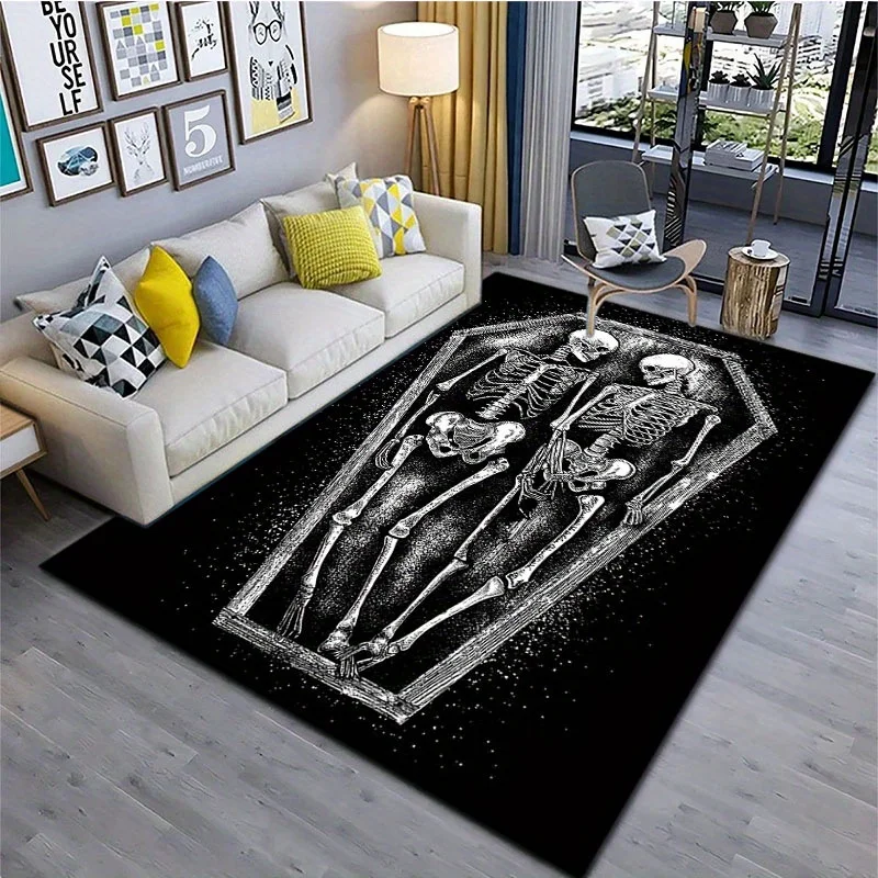 1pc Halloween Horror Skull And Coffin Pattern Area Rug, Versatile Home Decor, Ideal Gift, Perfect for Entryway Hall Living Room