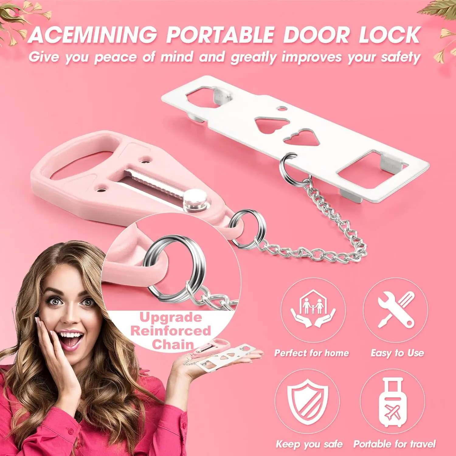 Portable Hotel Door Lock 1PC Home Security Extra Lock for Additional Privacy and Safety in Hotel,Apartment