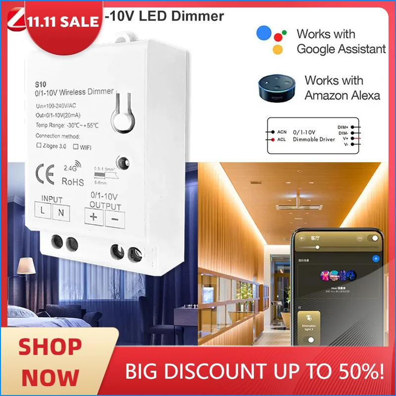 110V-220V Zigbee 3.0 Dimmer Controller 0-10V Output Led Light Strip Driver Wireless Control tuya hub Smartthings Alexa Gateway