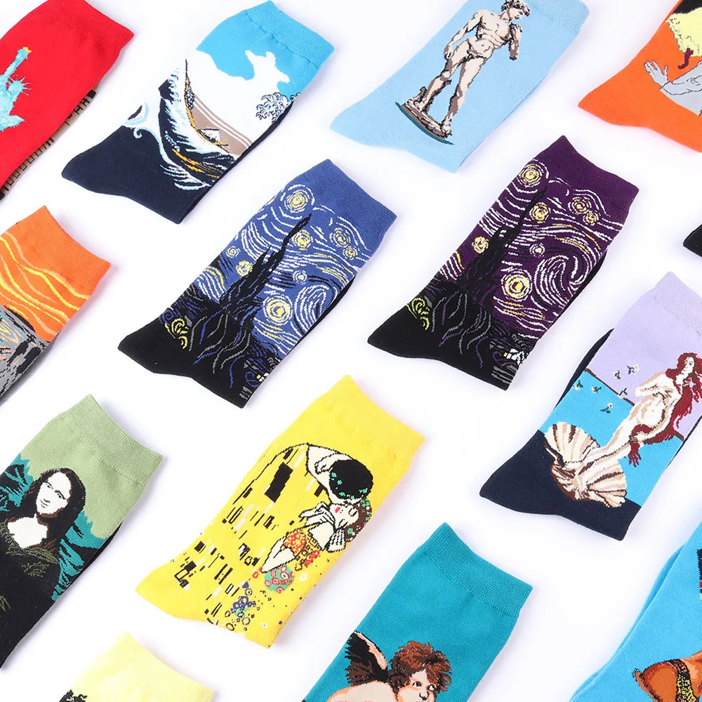 33 Patterns Classic Autumn Winter Retro Women Personality Art Van Gogh Mural World Famous Painting Male Socks Boys Oil Happy Sox