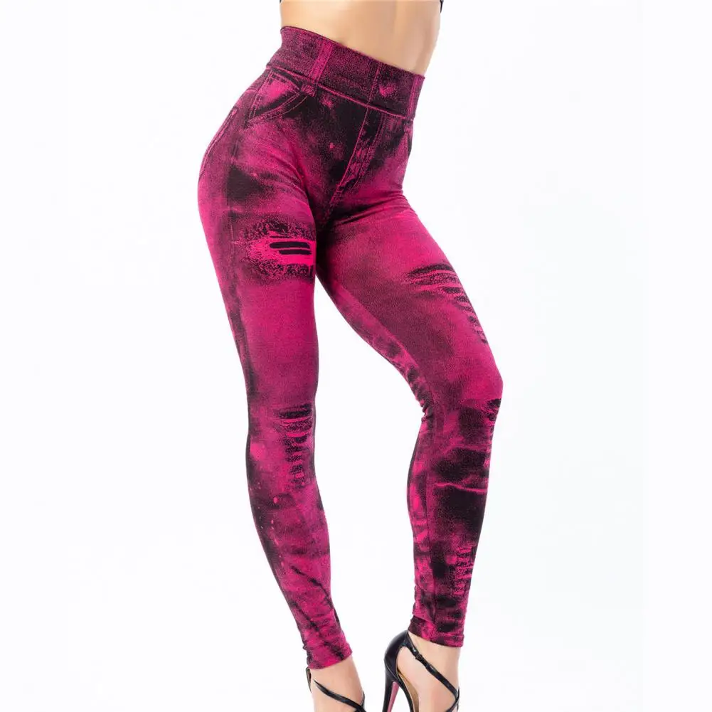 Mode Bleistift Hosen Strumpfhosen zerrissen Löcher drucken Frauen Fitness Leggings tragen widerstands fähige atmungsaktive Bodycon Hose für Lounge