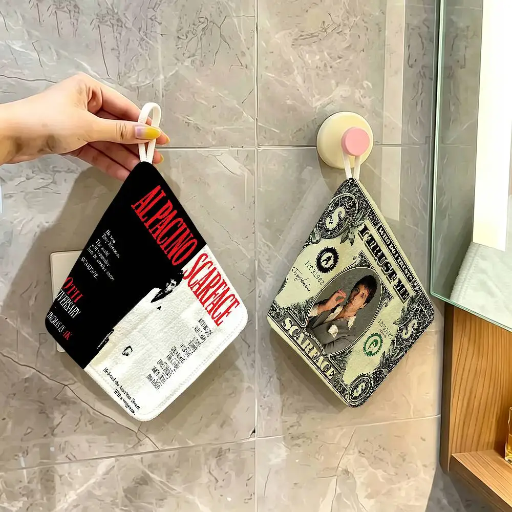S-Scarface Classic Movie Hanging Kitchen Towel, Polyester Cotton Material, Multipurpose Hand Wiping Towel for Family