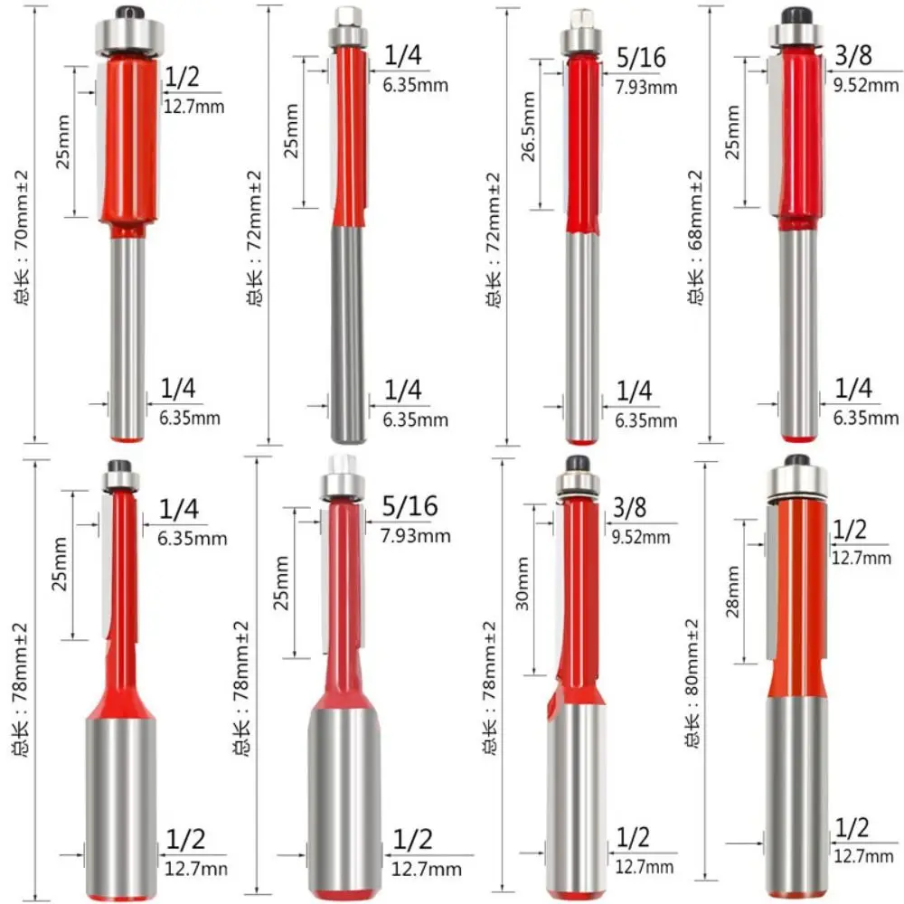 مزدوجة حافة عرقوب قاطعة المطحنة 6 مللي متر عرقوب مع تحمل كربيد راوتر بت قسط الجودة 8 مللي متر عرقوب فلوش تقليم راوتر بت