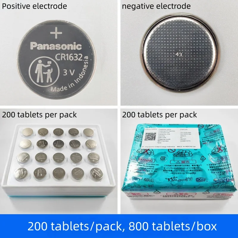 5-200PCS Panasonic 3V CR1632 Battery1632 Lithium Battery DL1632 BR1632 KCR1632 For Car Remote Control Watch Button Coin Cells