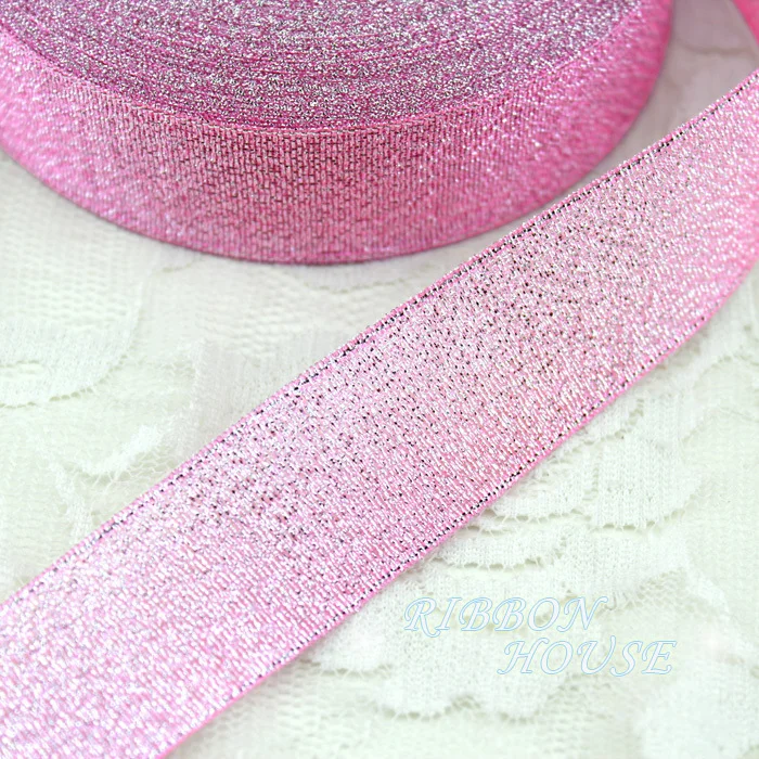 (25 yards/roll) 1\'\' (25mm) Pink Metallic Glitter Ribbon Colorful gift package ribbons