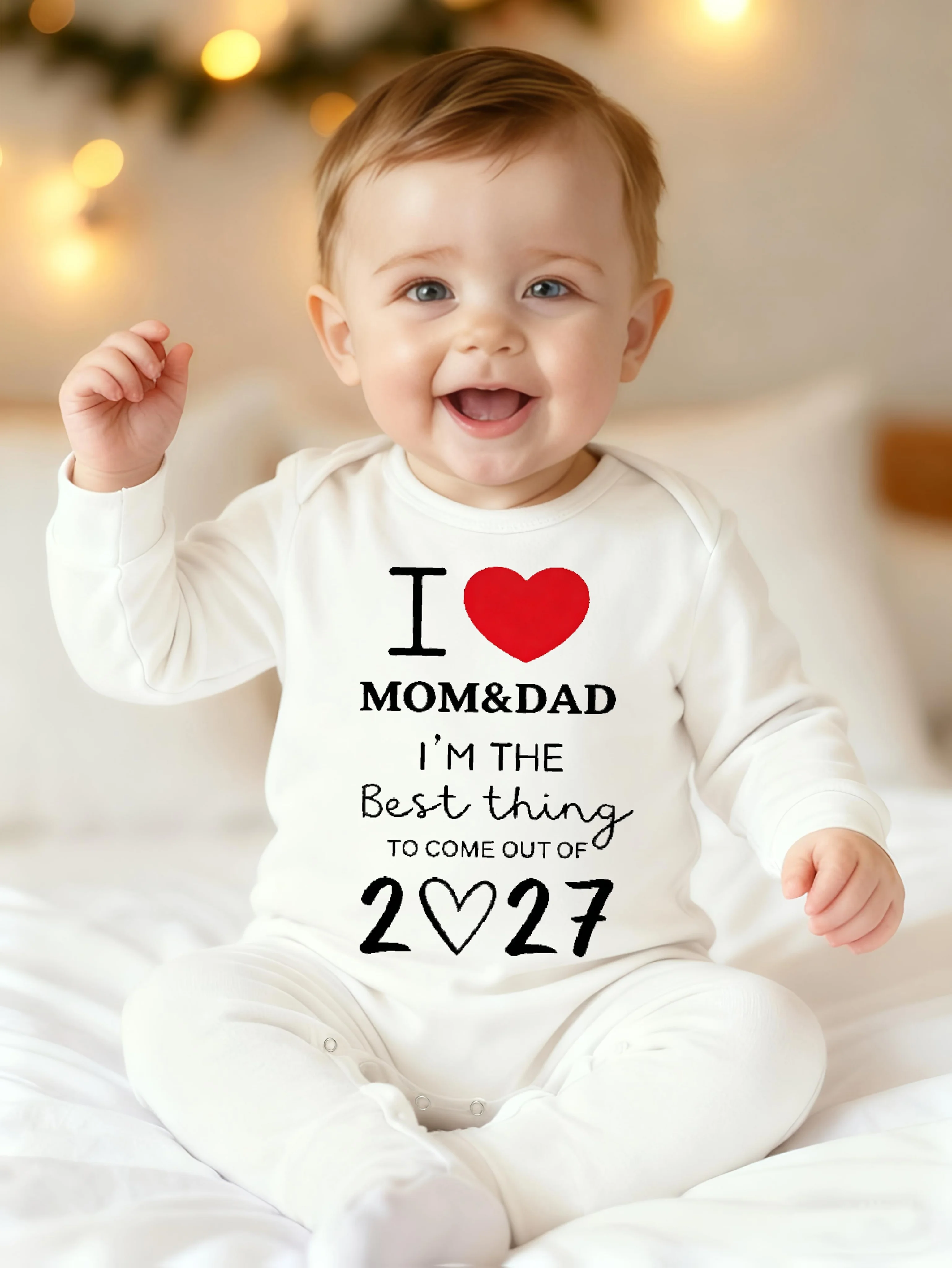 I Love Mom and Dad Long Sleeve Baby Romper Heart Print Footed Onesie Newborn Baby Shower Coming Home Outfit Gift