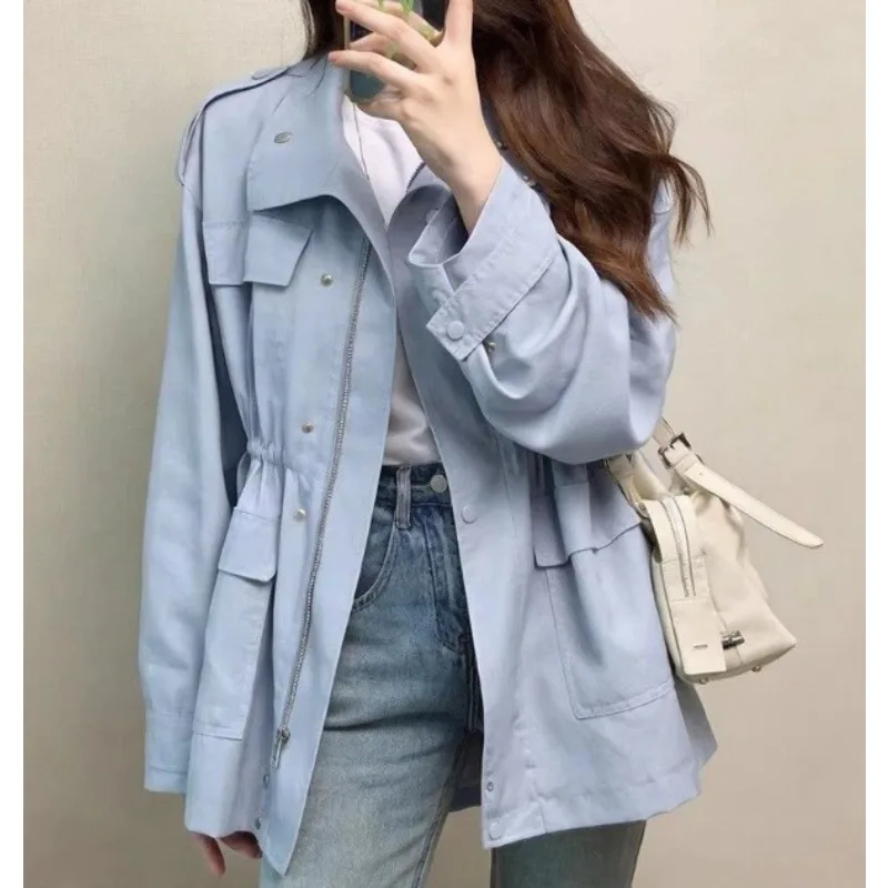 Korean Version Waist Medium and Long Tooling Jacket Women's 2026 Spring Coat Trench Coat