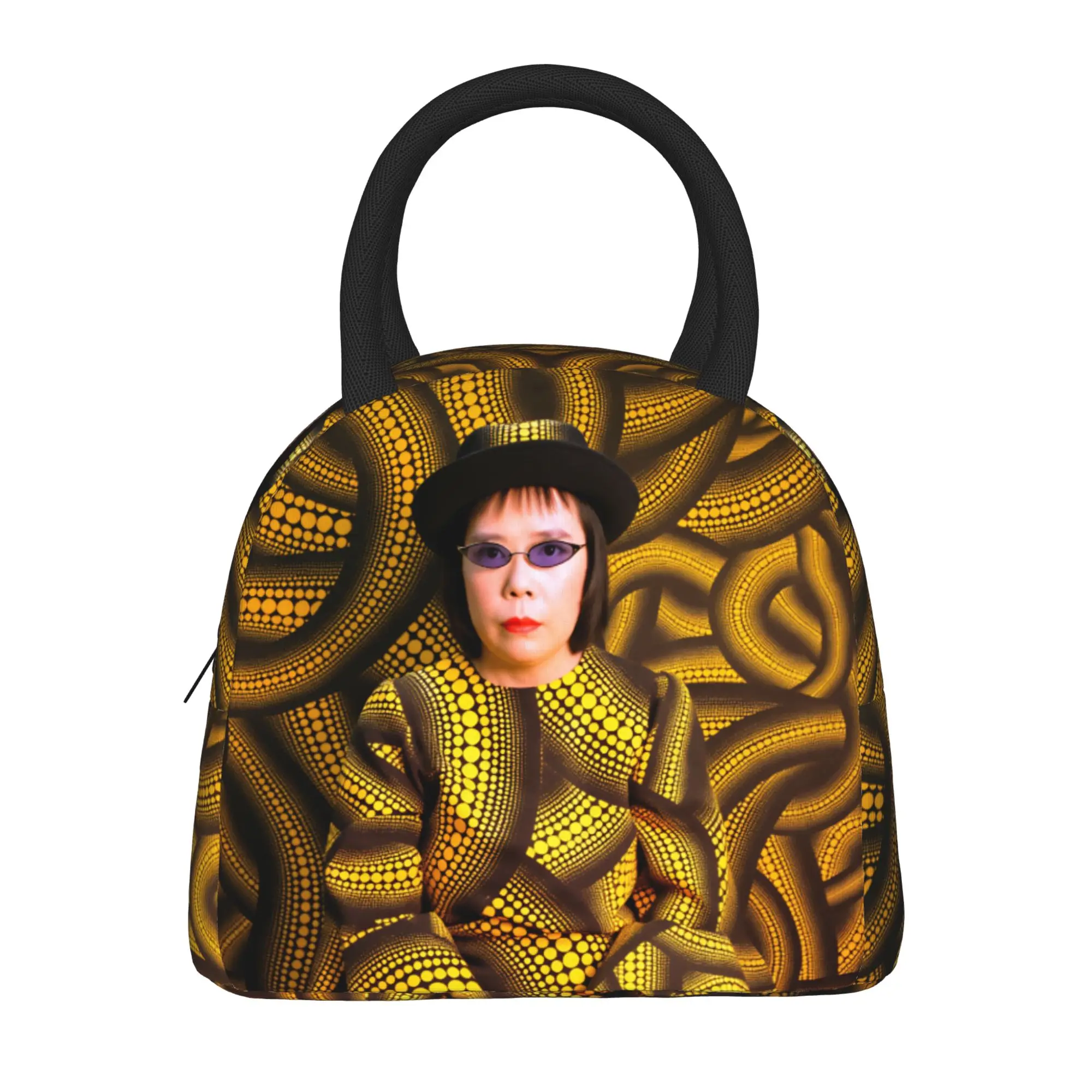 Yayoi Kusama Abstract Face Lunch Bag Japanese Artist Retro Lunch Box Picnic Convenient Tote Food Bags For Men Oxford Cooler Bag