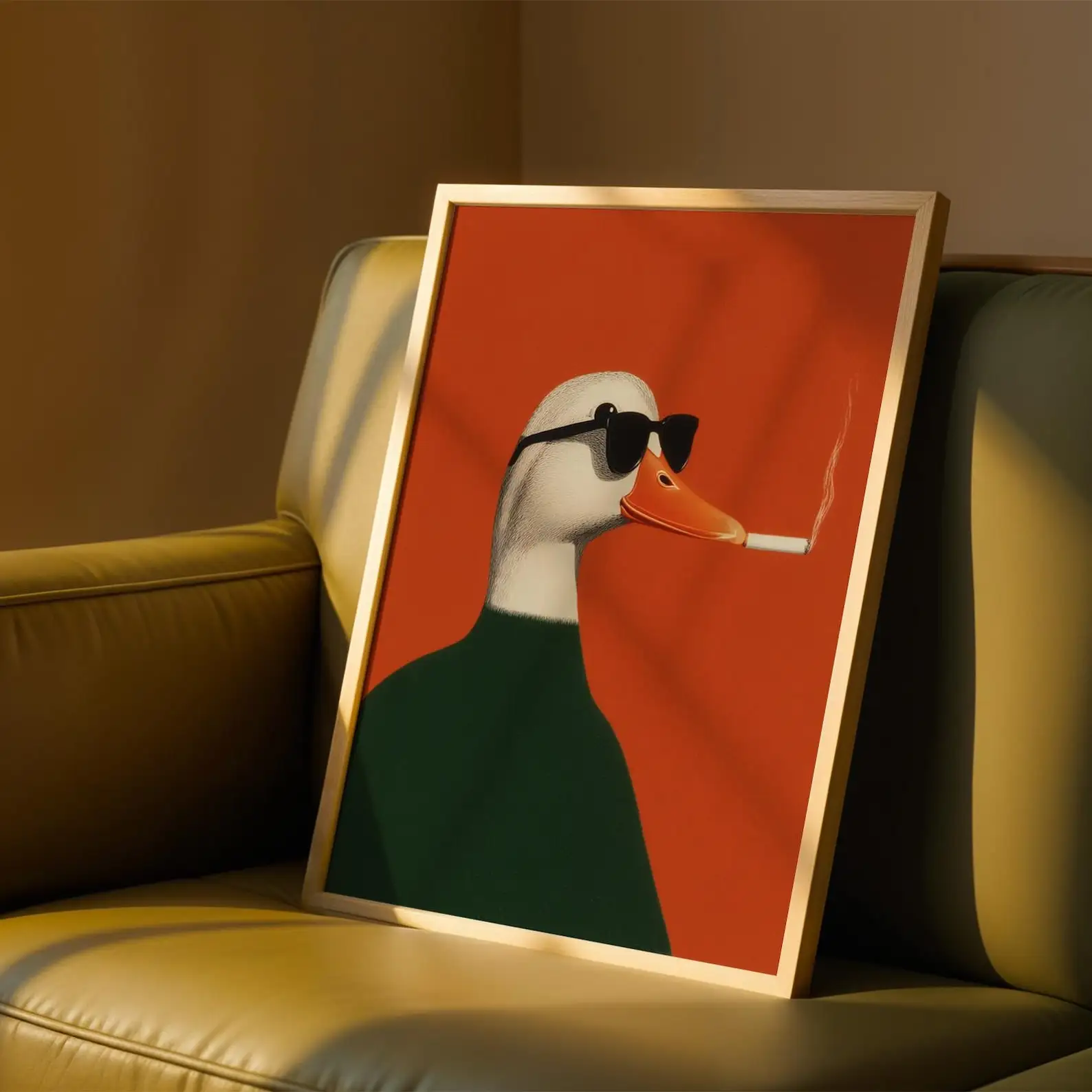 Retro Smoking Duck Canvas Wall Art Print Frameless Abstract Duck Cigarette Poster, Vintage Animal Wall Art for Living Room Decor view 2