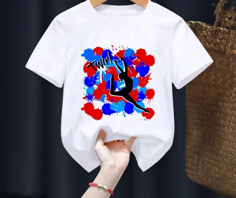 Wholesale Children Gymnastics Dancer Print  T-Shirt Dance Girls Clothes Baby Tshirt Cute Casual Short Sleeve Children Tops