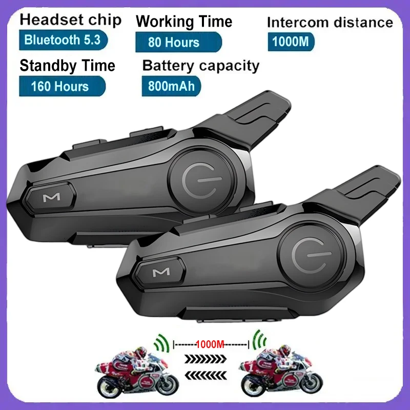 

X1 Plus Motorcycle Bluetooth Intercom Helmet Headset For 2 Rider 1000M Intercomunicador Motor Interphone Speaker Walkie Talkie