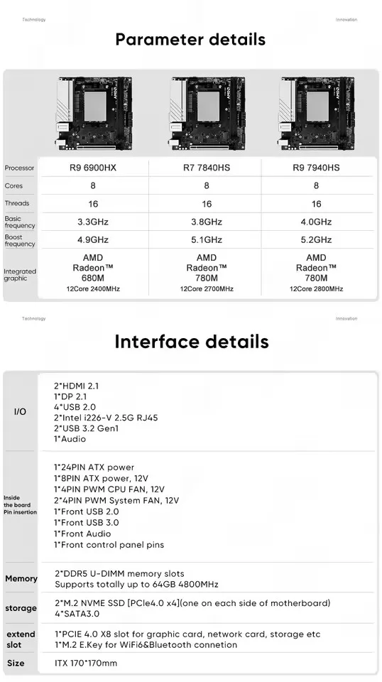 لوحة رئيسية للألعاب Topton N17 NAS AMD Ryzen 9 8945HS 7940HS R7 8745HS 7840HS لوحة أم لجدار الحماية 4 * SATA 2 * NVMe PCIEx8 2 * 2.5G LAN #4
