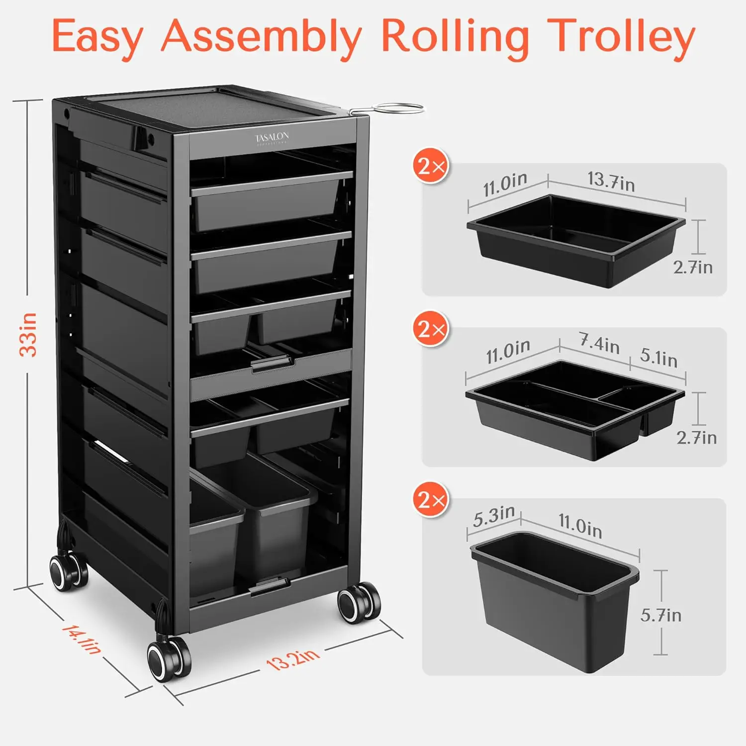 Professional Salon Trolley Cart, Hair Equipment for Station, Space Saving Hair Cart 4 Drawers & 2 Storage Bask