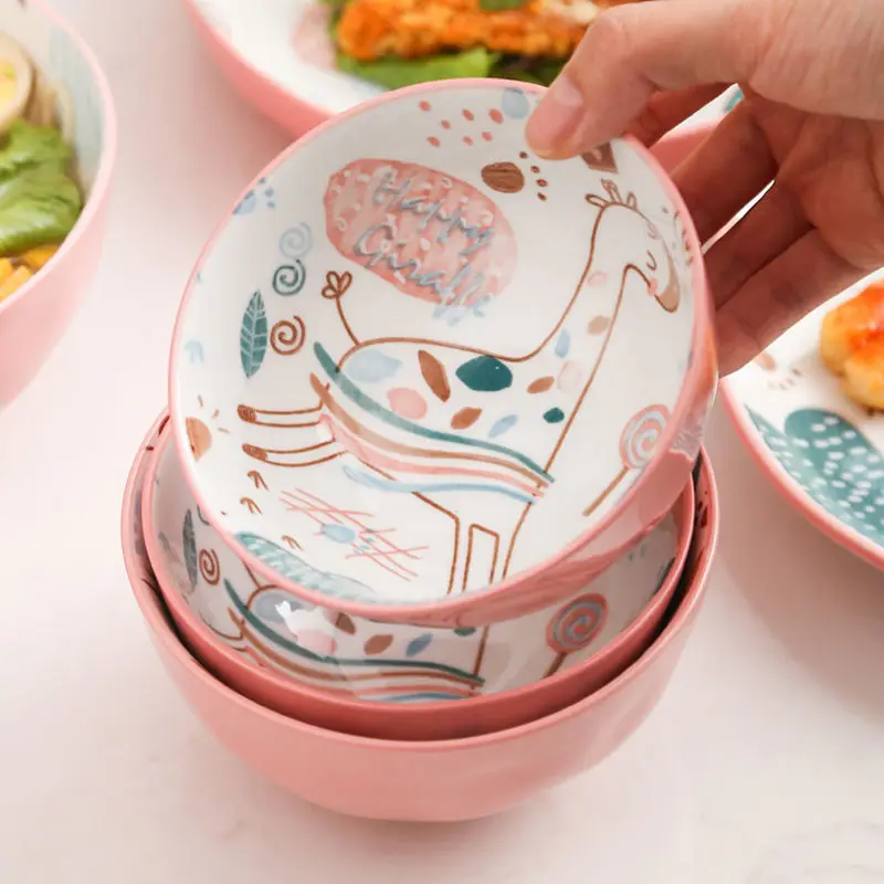 

Nordic cartoon ceramic rice bowl set hand painted cute household large instant noodles bowl soup bowl net red