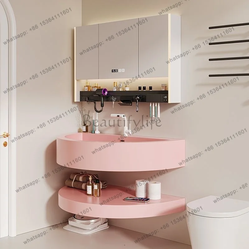 LDSimple Bathroom Cabinet Special-shaped Round Skin Feeling Sink Combination Washbasin Storage Wash Basin