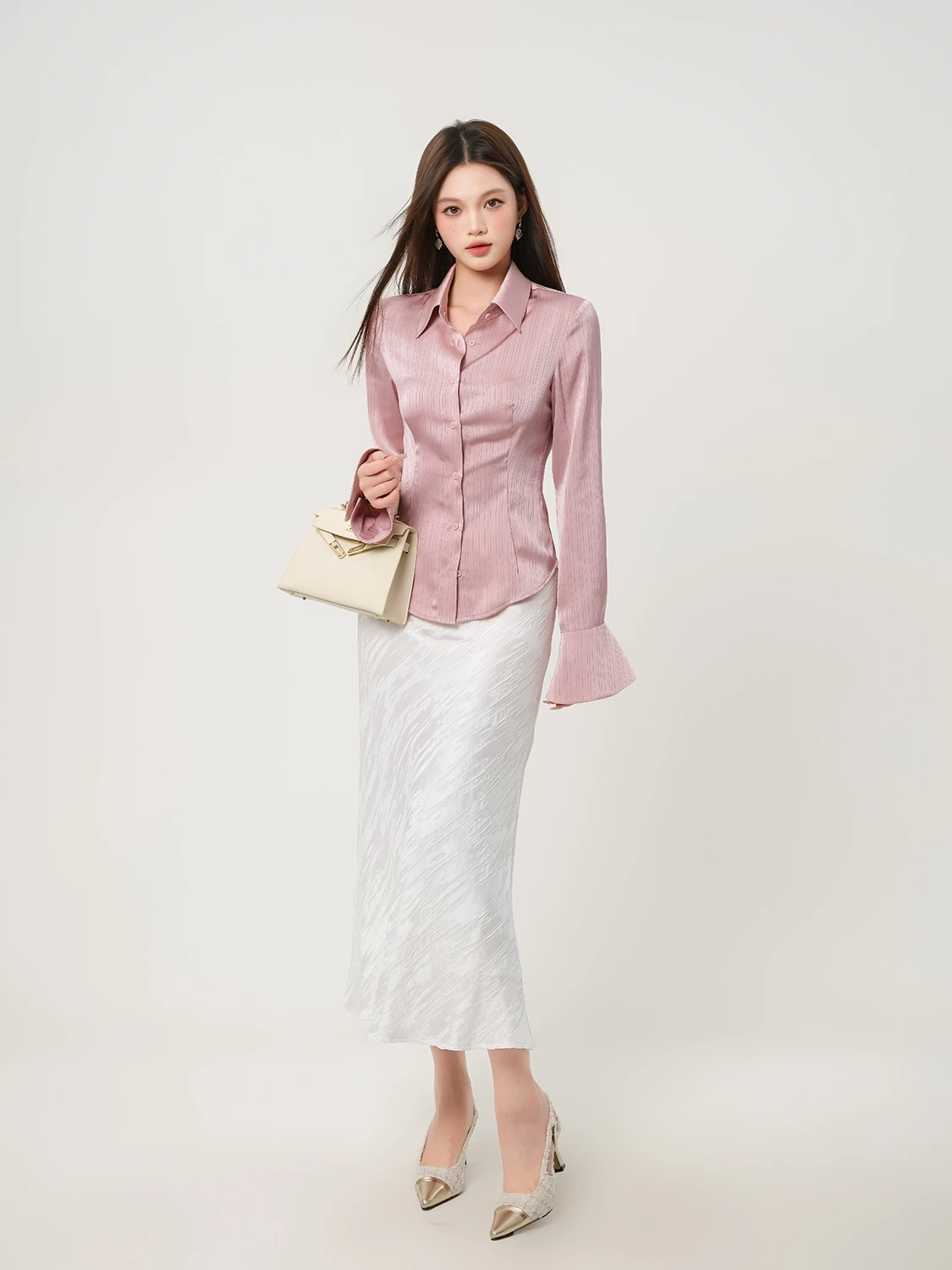 

EU IIWAN High Waist Midi Skirt Women's Acetate Silk iny Soft Draped Floral Embroidery Commute Sle Simple Design