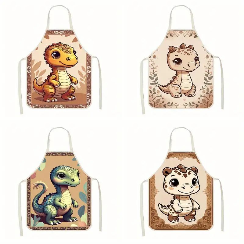 

Льняной фартук с милым рисунком динозавра, подходит для приготовления пищи на кухне, общения родителей и детей, рисования и других мероприятий.