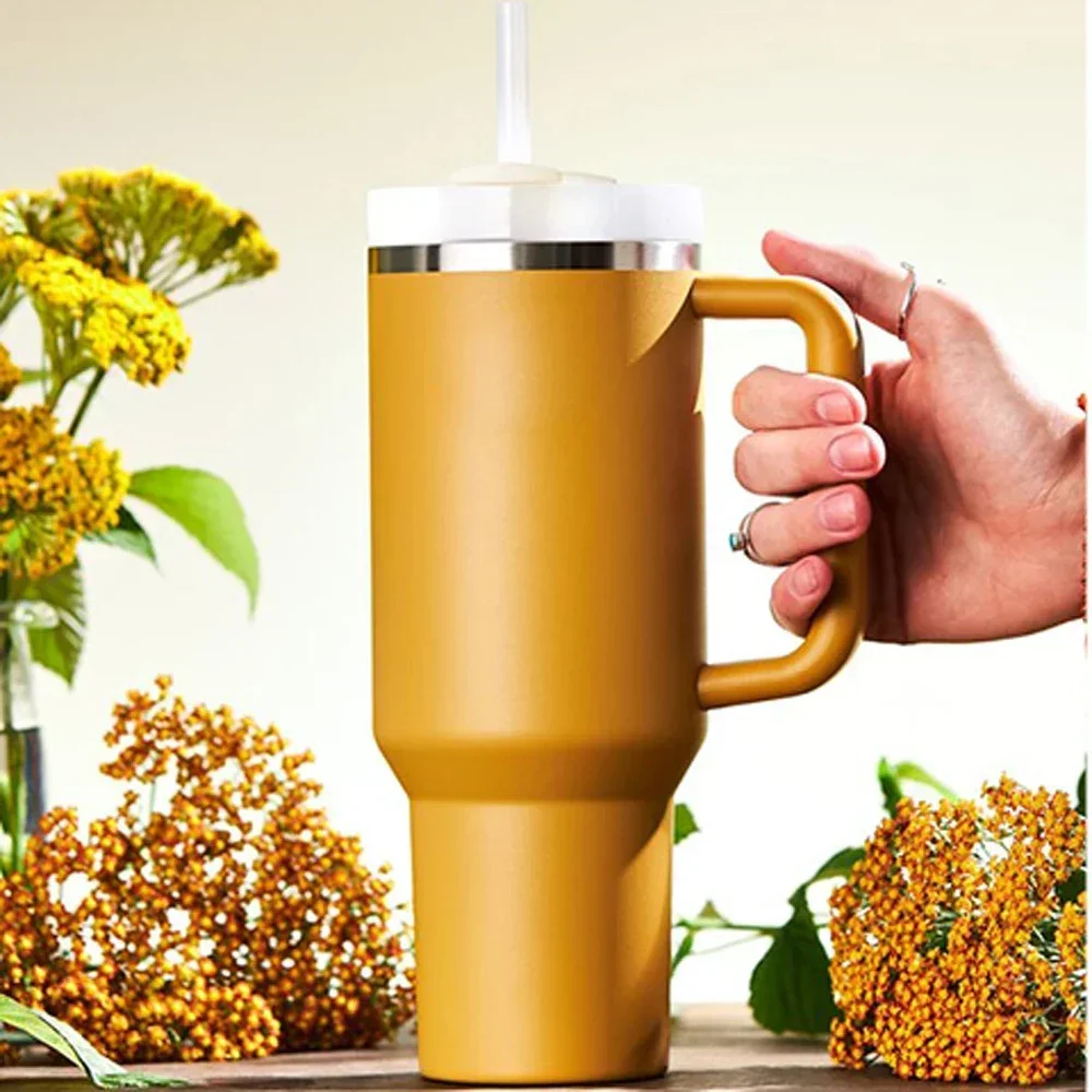 Stainless Steel Cup with Straw, Portable Car Cup, Large Capacity, Insulation and Cooling Cup