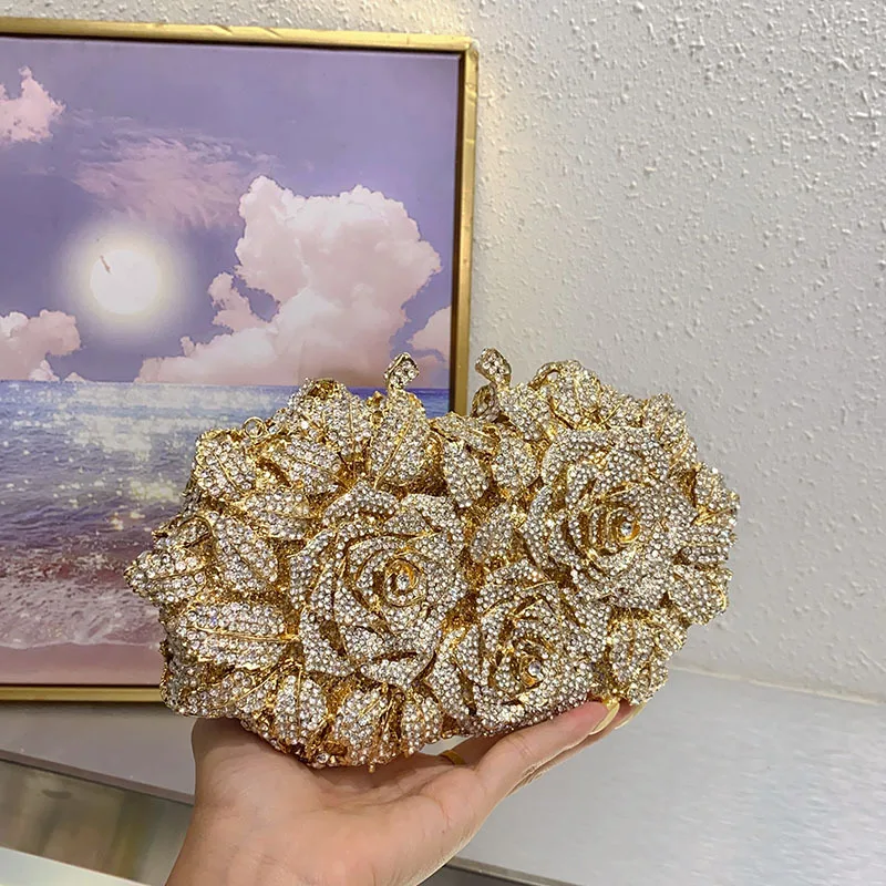 

Сумка-коробка с горячими бриллиантами и розами, простая легкая роскошная темпераментная сумка для ужина, сумка через плечо