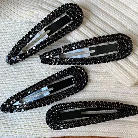 2 pinzas para el cabello con diamantes de imitación negros, horquillas de cristal brillante, accesorios para el cabello para mujeres, pasadores brillantes de moda para uso diario en fiestas