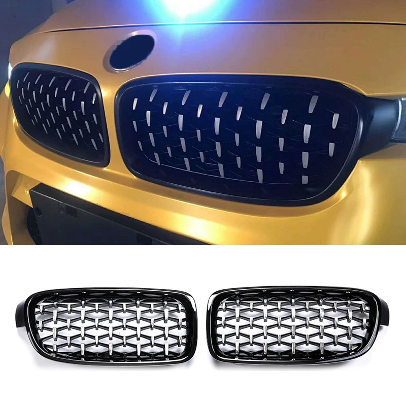 A Pair Diamond Grille Car Front Grill Racing Grills For BMW F30 F35 F10 F11 F18 E70 E71 E72 F15 F16 3 5 Series X5 X6 Car Styling