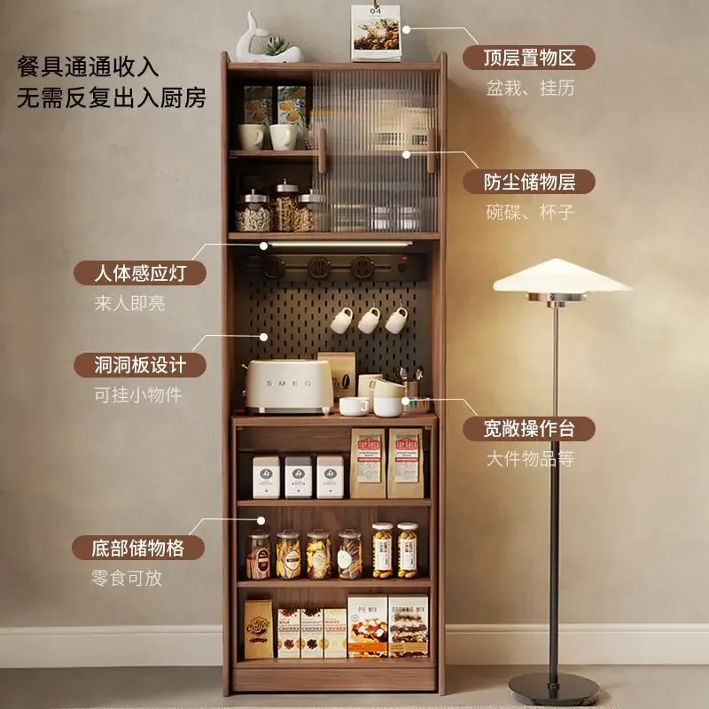 Solid wood foldable dining table sideboard integrated for small home apartments, foldable wall-mounted storage cabinet