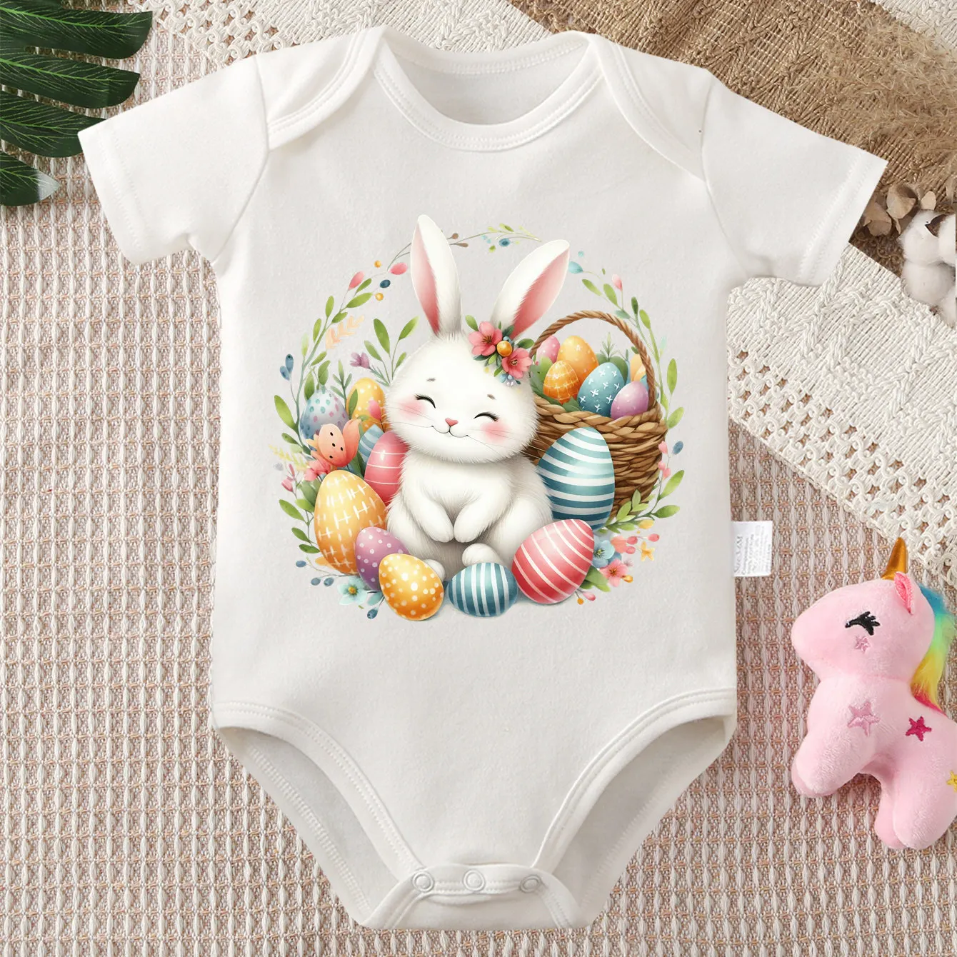 

Боди из чистого хлопка для малышей на Первое Пасхальное празднование/комбинезон с милым принтом кролика, удобная одежда для новорожденных от 0 до 12 месяцев