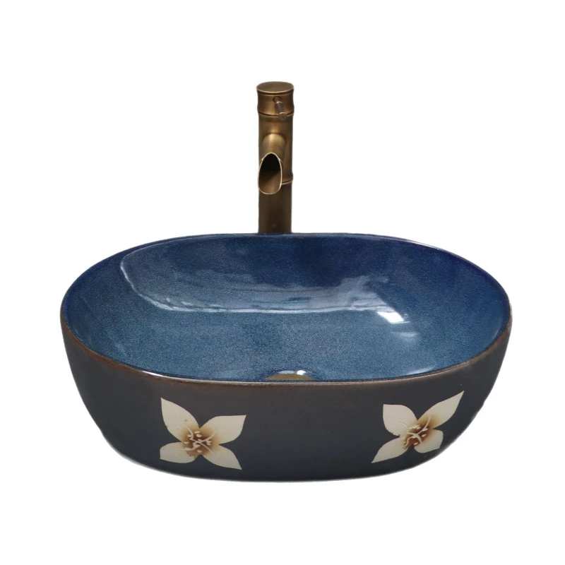 Retro countertop basin, black wash basin, square Chinese art washbasin, ceramic washbasin, basin for home use