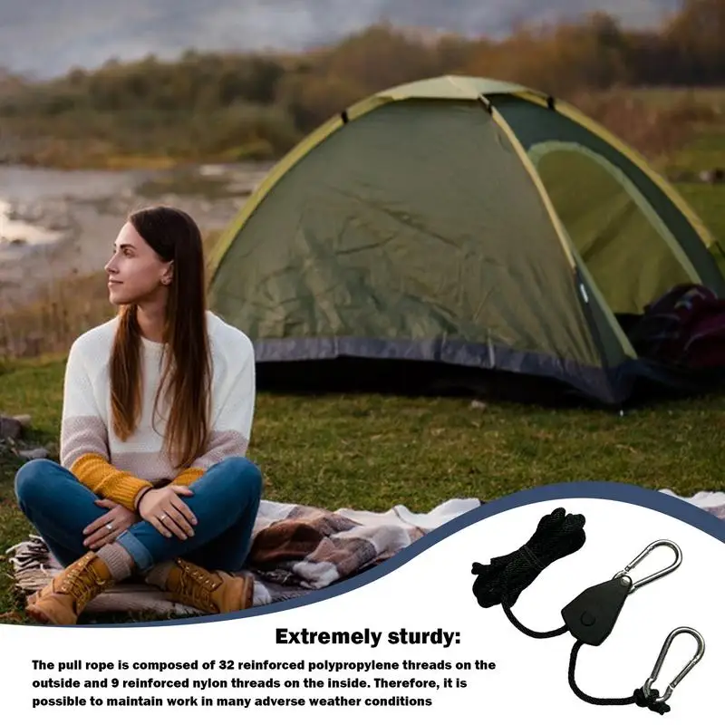 Camping Tent Pulley Patio Canopy Pulley System Windproof Canopy Wind Rope Adjustable Heavy-Duty Rope Ratchet Lamp Lifting Rope