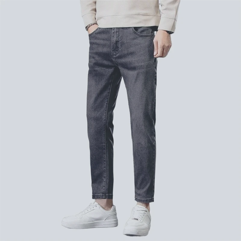 Invisible Zipper Open-crotch Pants Nine Points Denim Men Elastic Slim Small Straight Casual Spring 9 Points, Fashionable