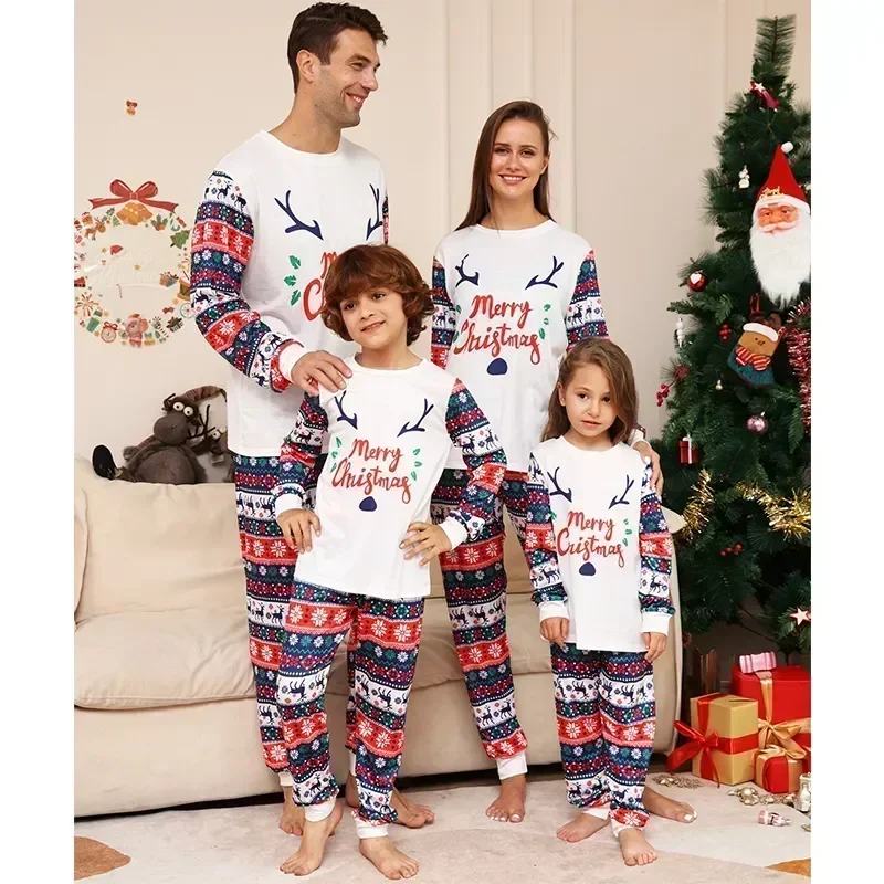 Christmas Family Matching Outfits Adult Kid News Pajamas Clothes Set Baby Rompers Casual Sleepwear Xmas Family Look Pyjamas