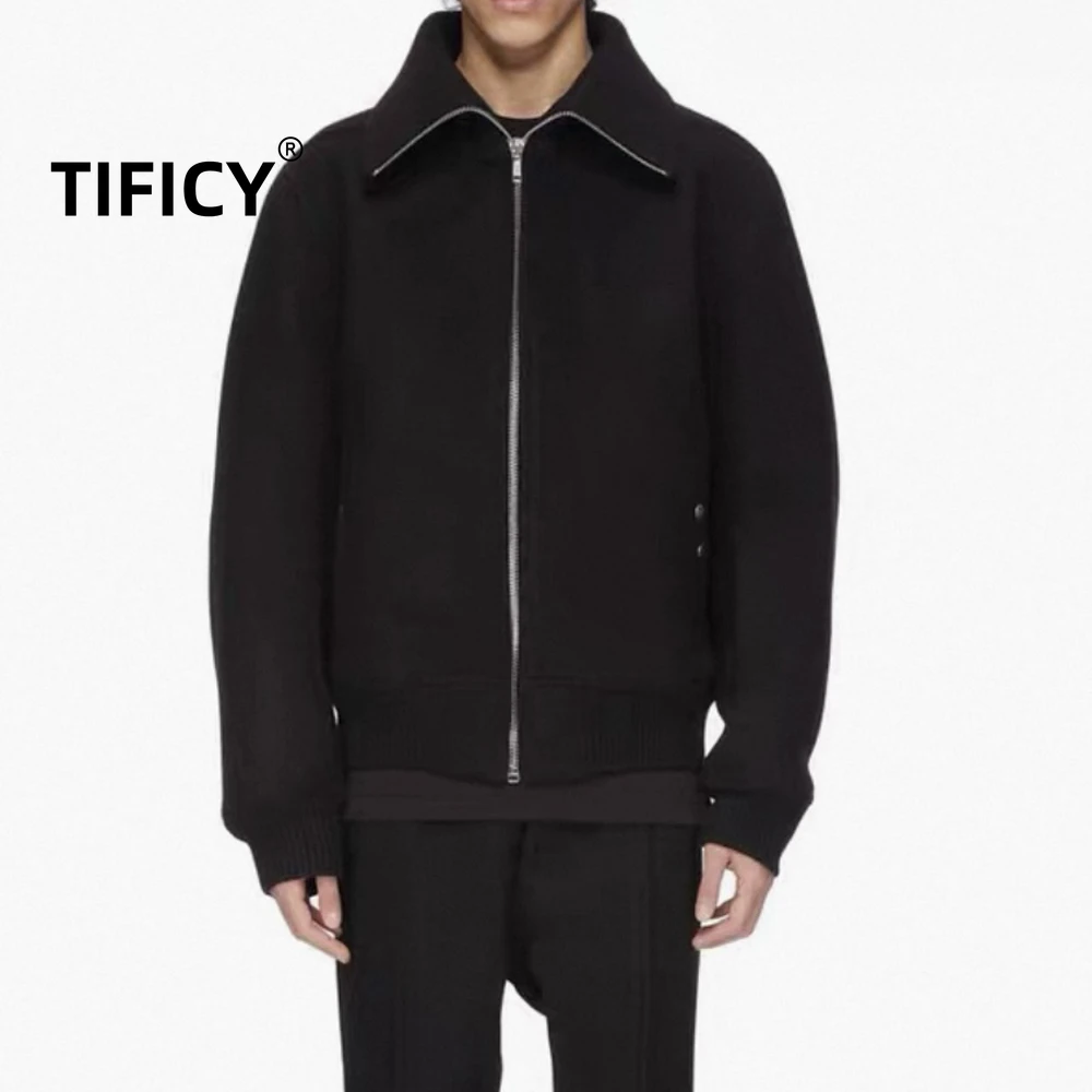 

High Street RO Heavyweight Jackets Men's Stand Up Collar High Collar Wool Wool Pure Black Zipper Jacket Old-fashioned Style