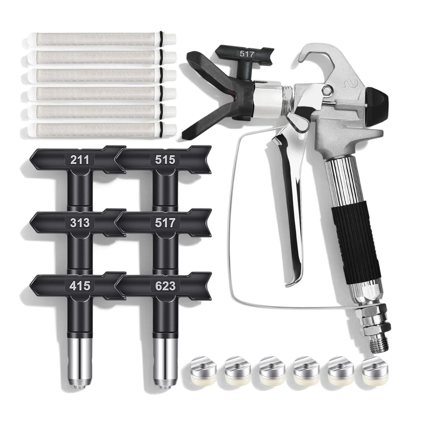 14pcs-airless-paint-spray-gun-kit-with-6-nozzles-211-313-415-515-517-623-tips-filters-for-painting