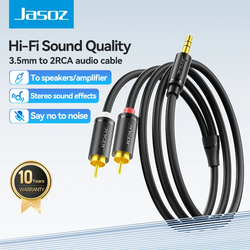 Jasoz 3.5mm to 2RCA Cable AUX Audio Cable 3.5 Jack to 2 RCA Male Splitter Cable for TV Amplifier Speaker Mobile Phone Computer