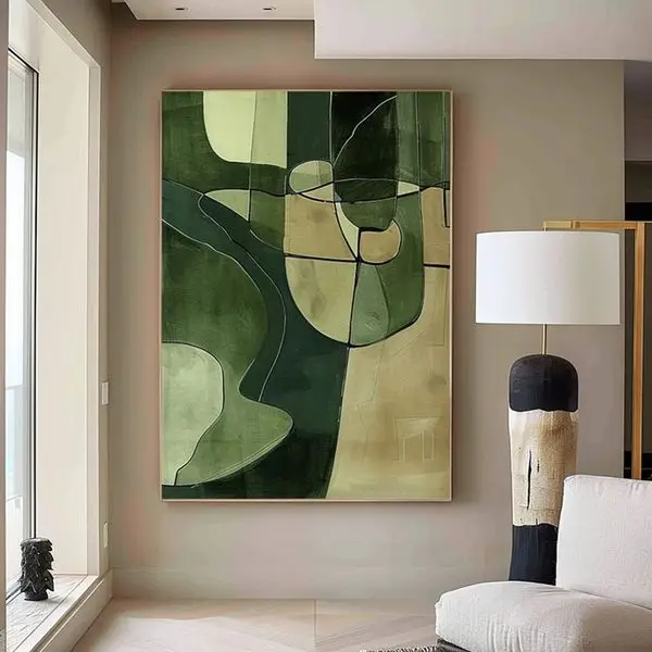 

Green textured wall decoration Large green abstract painting in the style of abstract minimalism