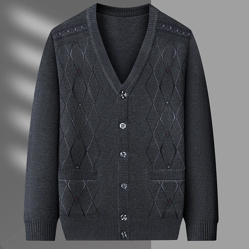 Herren Strickjacke nicht Plüsch Mode lässig Langarm Pullover warme V-Ausschnitt Strickjacke Mäntel