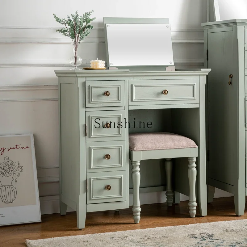 Small flip-top makeup table, girls' bedroom table, mirror integrated dresser