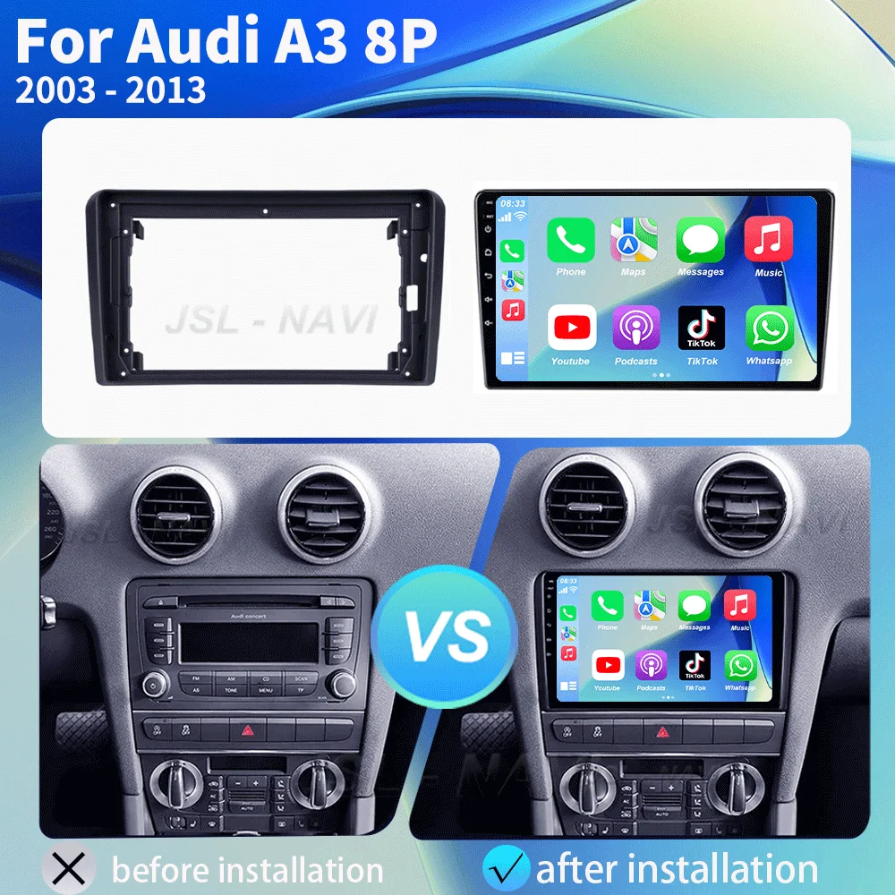 Android 16 Carplay Auto For Audi A3 8P 2003-2013 Car Radio 2din Multimedia Player GPS Navigation Audio Stereo DSP 360 Camera 4G