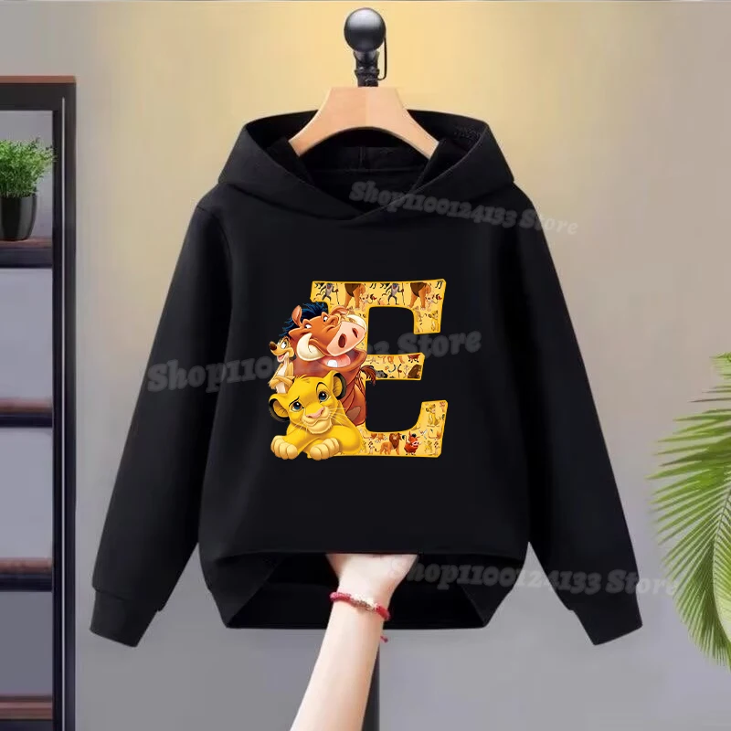 Lion King Simba Kids Spring Sweatshirt Letter A-Z Disney Pumbaa Cute Print Hoodie Pullover Boys Girl Long Sleeve Casual Clothing