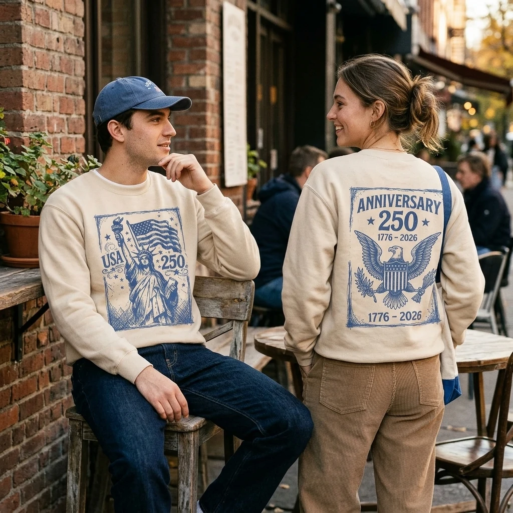 Vintage 250th Anniversary Print Parent-Child Long Sleeve Crewneck Sweatshirt Casual Independence Day 4th of July Tops Streetwear